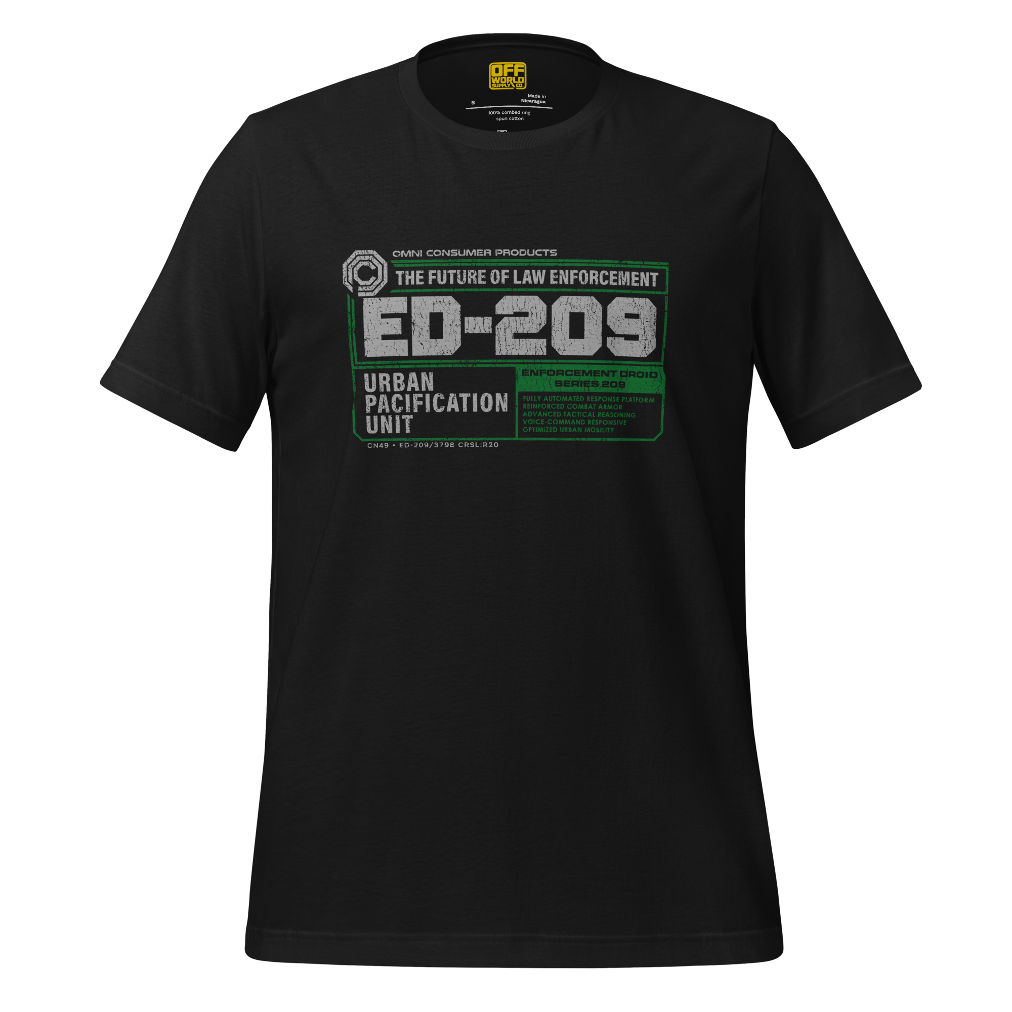 Vintage black ED-209 T-shirt inspired by RoboCop Wide