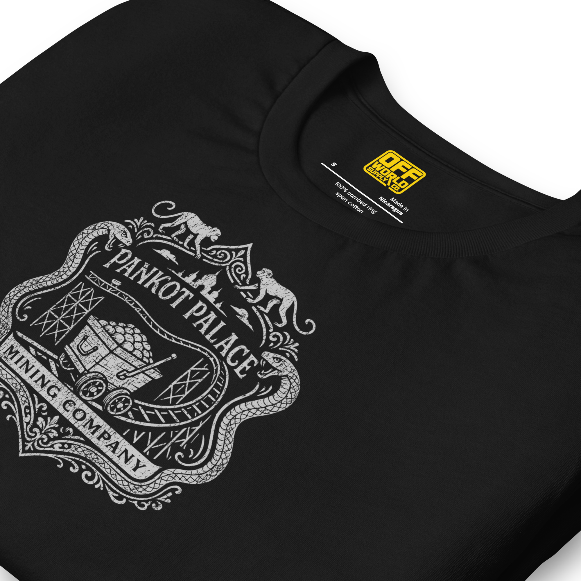 Black Pankot Palace Mining Company T-shirt inspired by Indiana Jones and the Temple of Doom Close-up